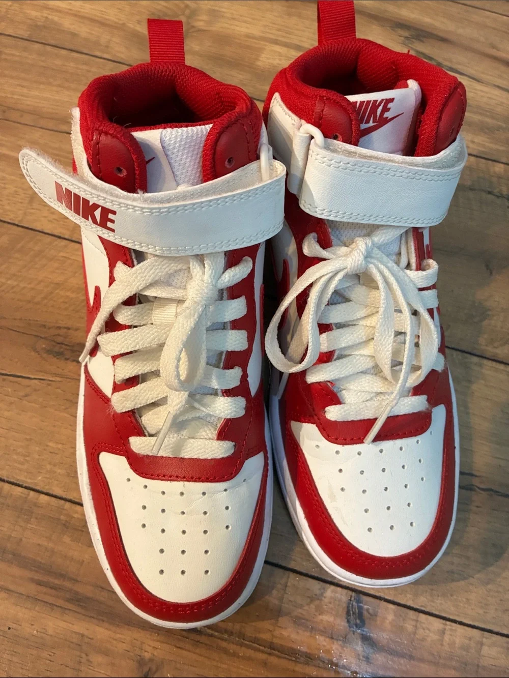 Nike Court Borough Kids Red & White High-Top Sneakers 4.5Y